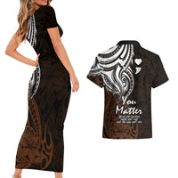 Your Matter Suicide Prevention Couples Matching Short Sleeve Bodycon Dress and Hawaiian Shirt Gold Polynesian Tribal LT9 - Wonder Print Shop