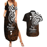 Your Matter Suicide Prevention Couples Matching Summer Maxi Dress and Hawaiian Shirt Gold Polynesian Tribal LT9 - Wonder Print Shop