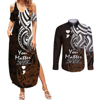 Your Matter Suicide Prevention Couples Matching Summer Maxi Dress and Long Sleeve Button Shirts Gold Polynesian Tribal LT9 - Wonder Print Shop