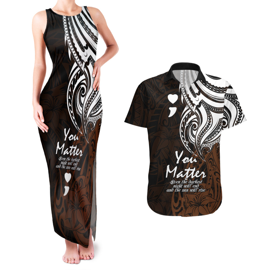Your Matter Suicide Prevention Couples Matching Tank Maxi Dress and Hawaiian Shirt Gold Polynesian Tribal LT9 - Wonder Print Shop