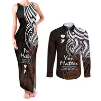 Your Matter Suicide Prevention Couples Matching Tank Maxi Dress and Long Sleeve Button Shirts Gold Polynesian Tribal LT9 - Wonder Print Shop