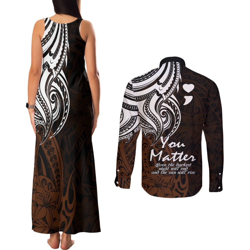 Your Matter Suicide Prevention Couples Matching Tank Maxi Dress and Long Sleeve Button Shirts Gold Polynesian Tribal LT9 - Wonder Print Shop