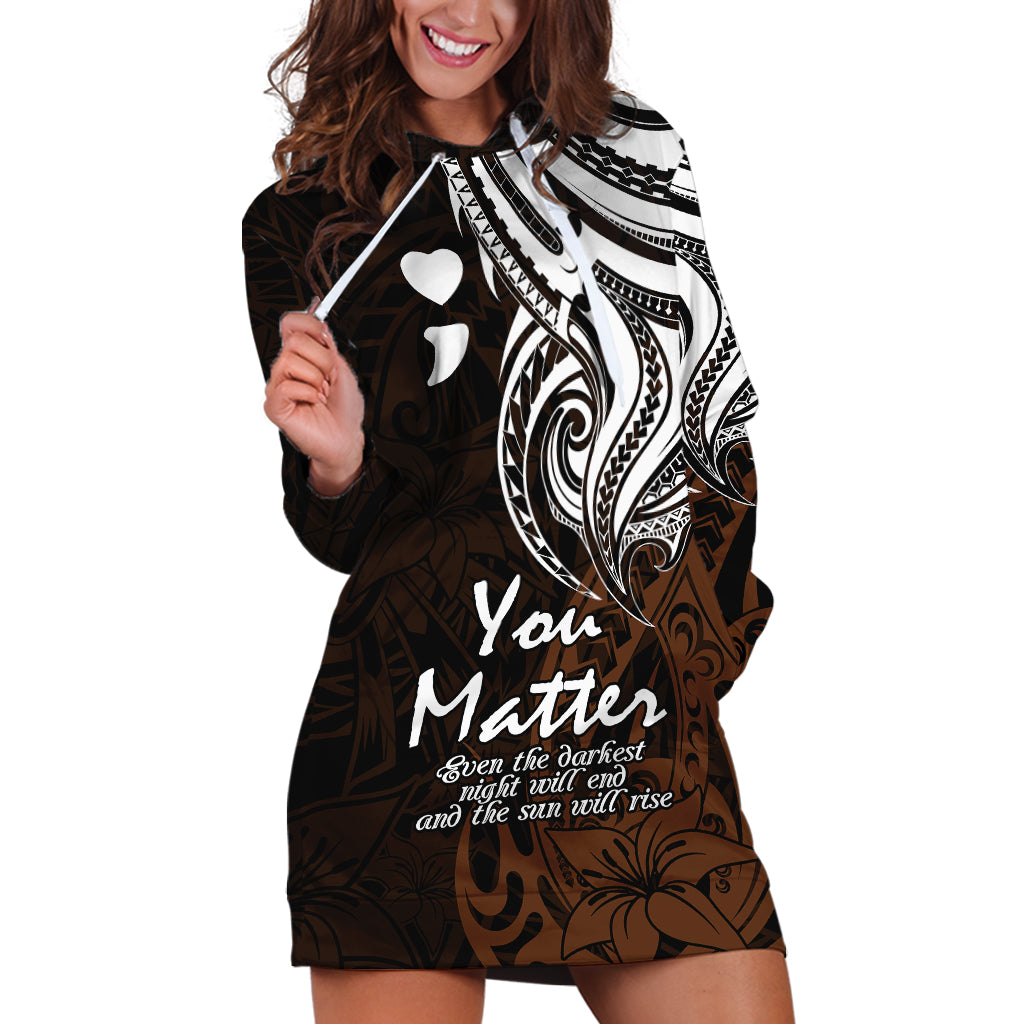 Your Matter Suicide Prevention Hoodie Dress Gold Polynesian Tribal - Wonder Print Shop