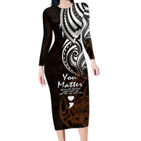 Your Matter Suicide Prevention Long Sleeve Bodycon Dress Gold Polynesian Tribal - Wonder Print Shop