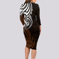Your Matter Suicide Prevention Long Sleeve Bodycon Dress Gold Polynesian Tribal - Wonder Print Shop