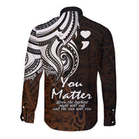 Your Matter Suicide Prevention Long Sleeve Button Shirt Gold Polynesian Tribal - Wonder Print Shop