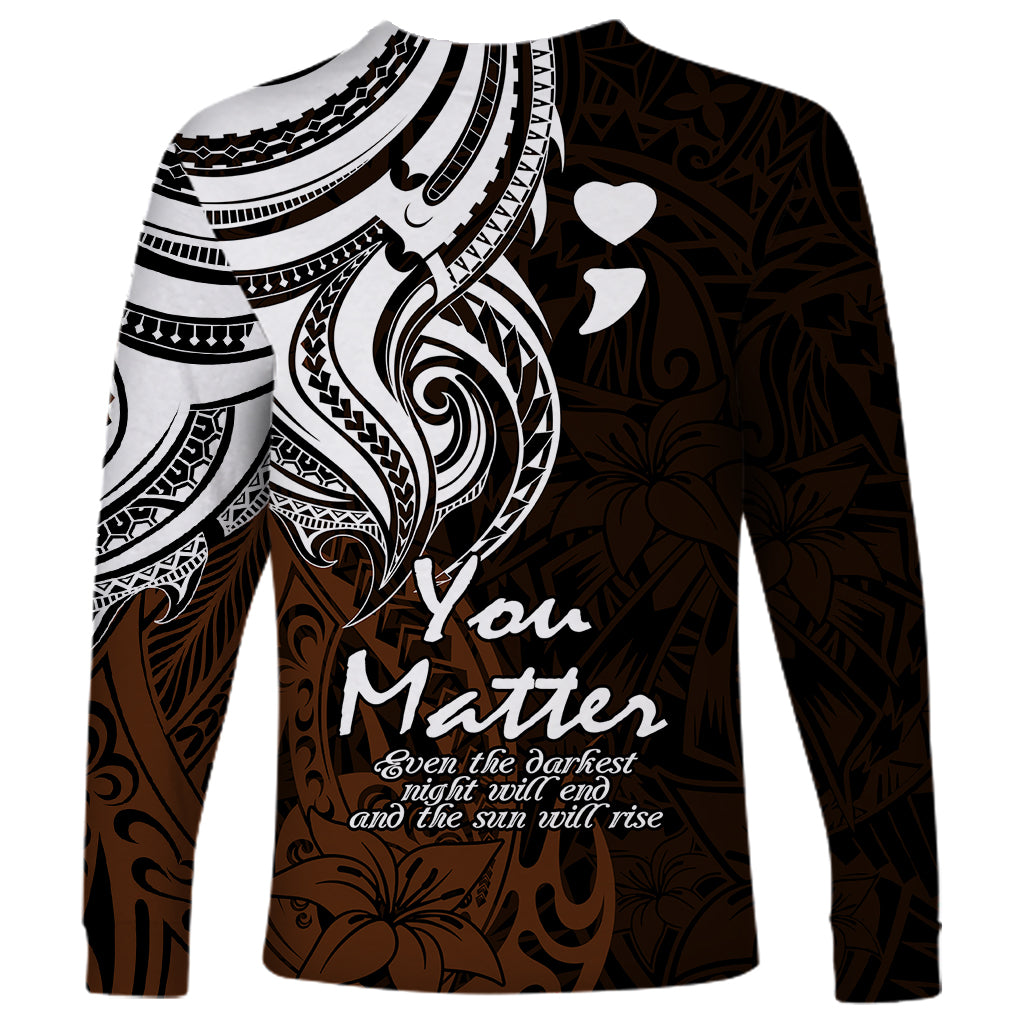 Your Matter Suicide Prevention Long Sleeve Shirt Gold Polynesian Tribal - Wonder Print Shop