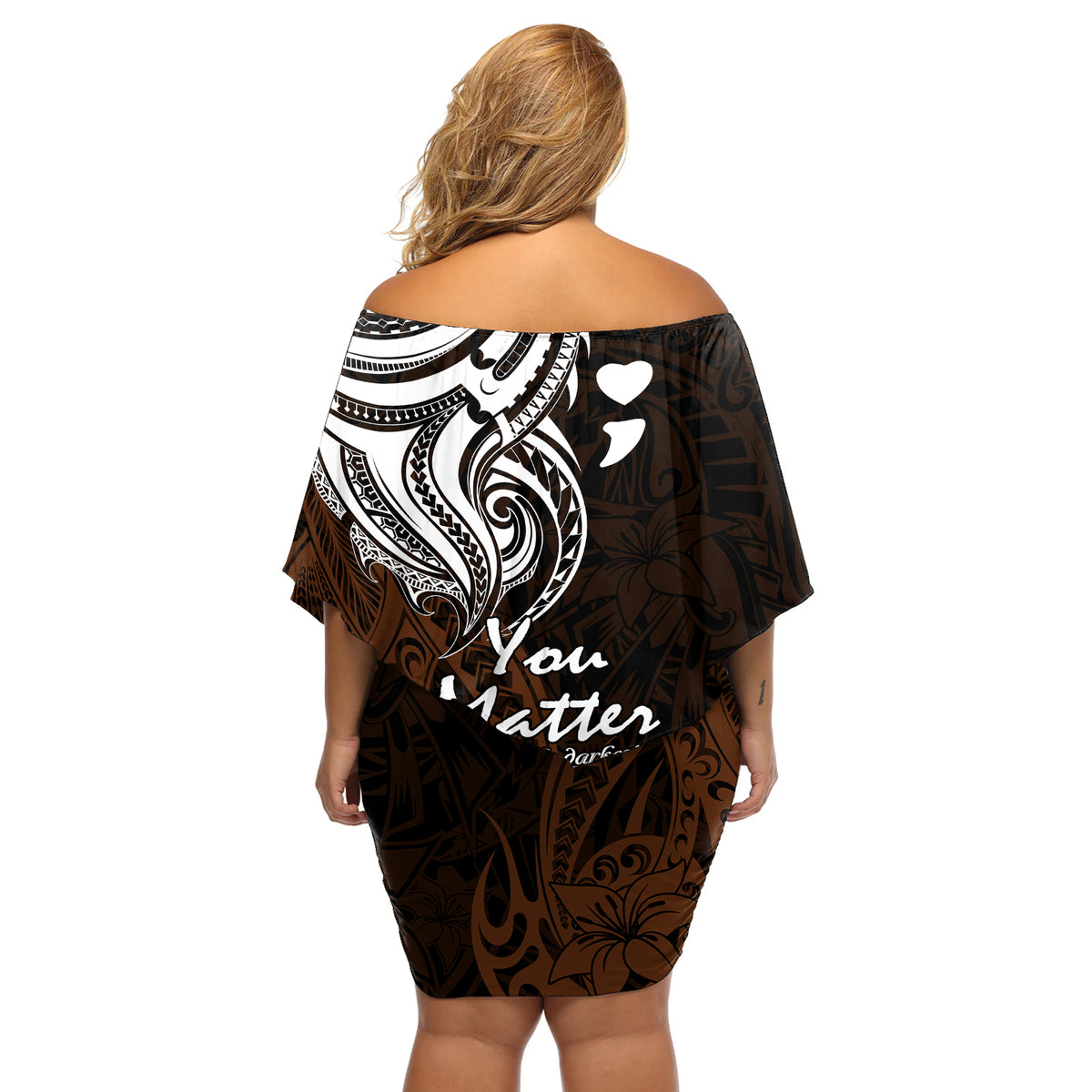 Your Matter Suicide Prevention Off Shoulder Short Dress Gold Polynesian Tribal - Wonder Print Shop