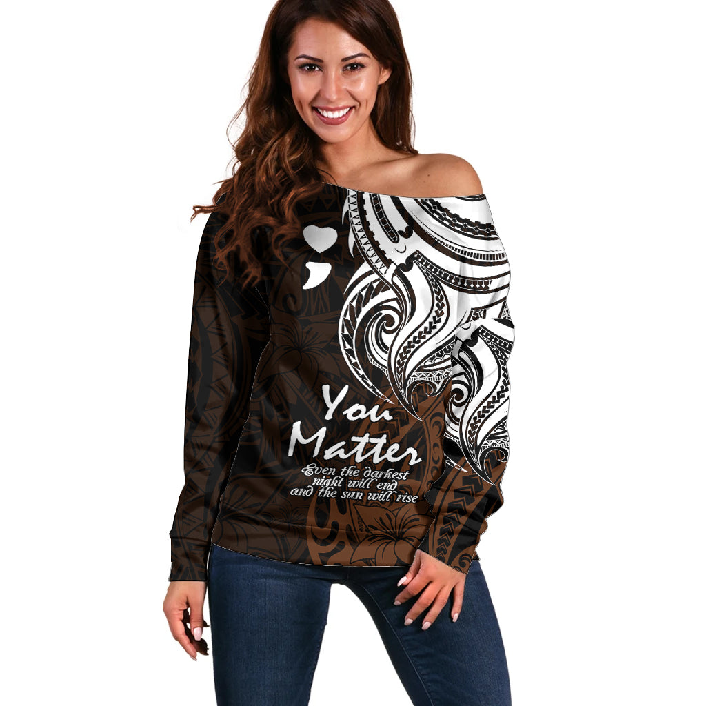 Your Matter Suicide Prevention Off Shoulder Sweater Gold Polynesian Tribal - Wonder Print Shop
