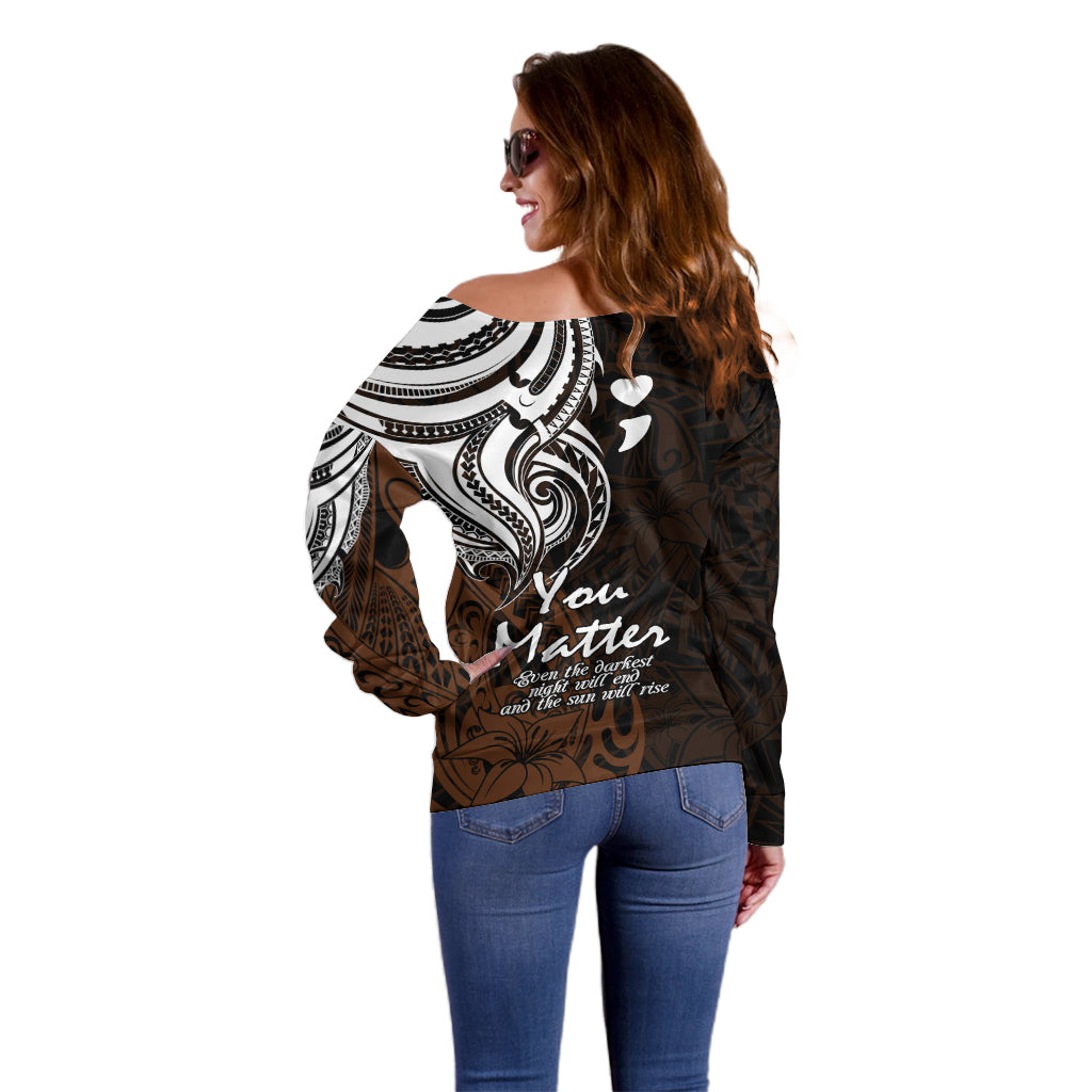 Your Matter Suicide Prevention Off Shoulder Sweater Gold Polynesian Tribal - Wonder Print Shop