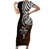 Your Matter Suicide Prevention Short Sleeve Bodycon Dress Gold Polynesian Tribal - Wonder Print Shop
