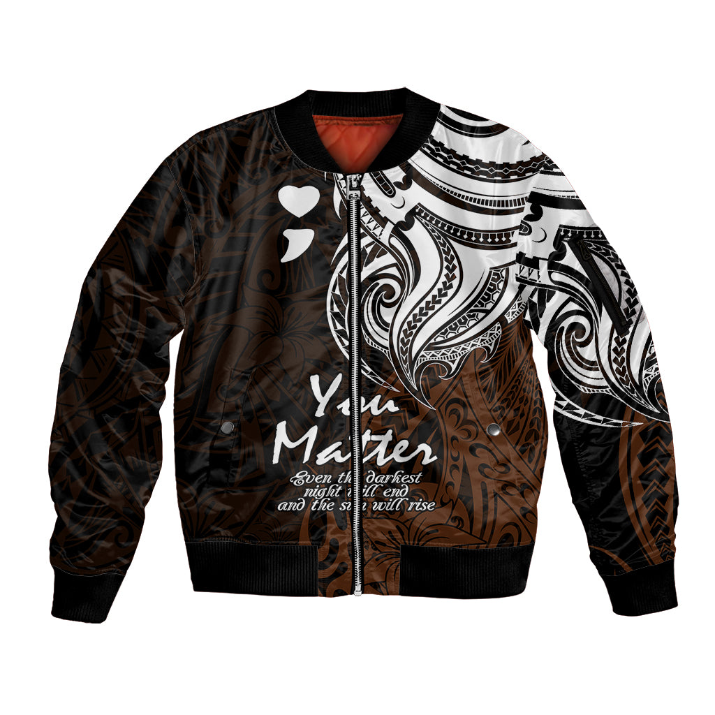 Your Matter Suicide Prevention Sleeve Zip Bomber Jacket Gold Polynesian Tribal - Wonder Print Shop