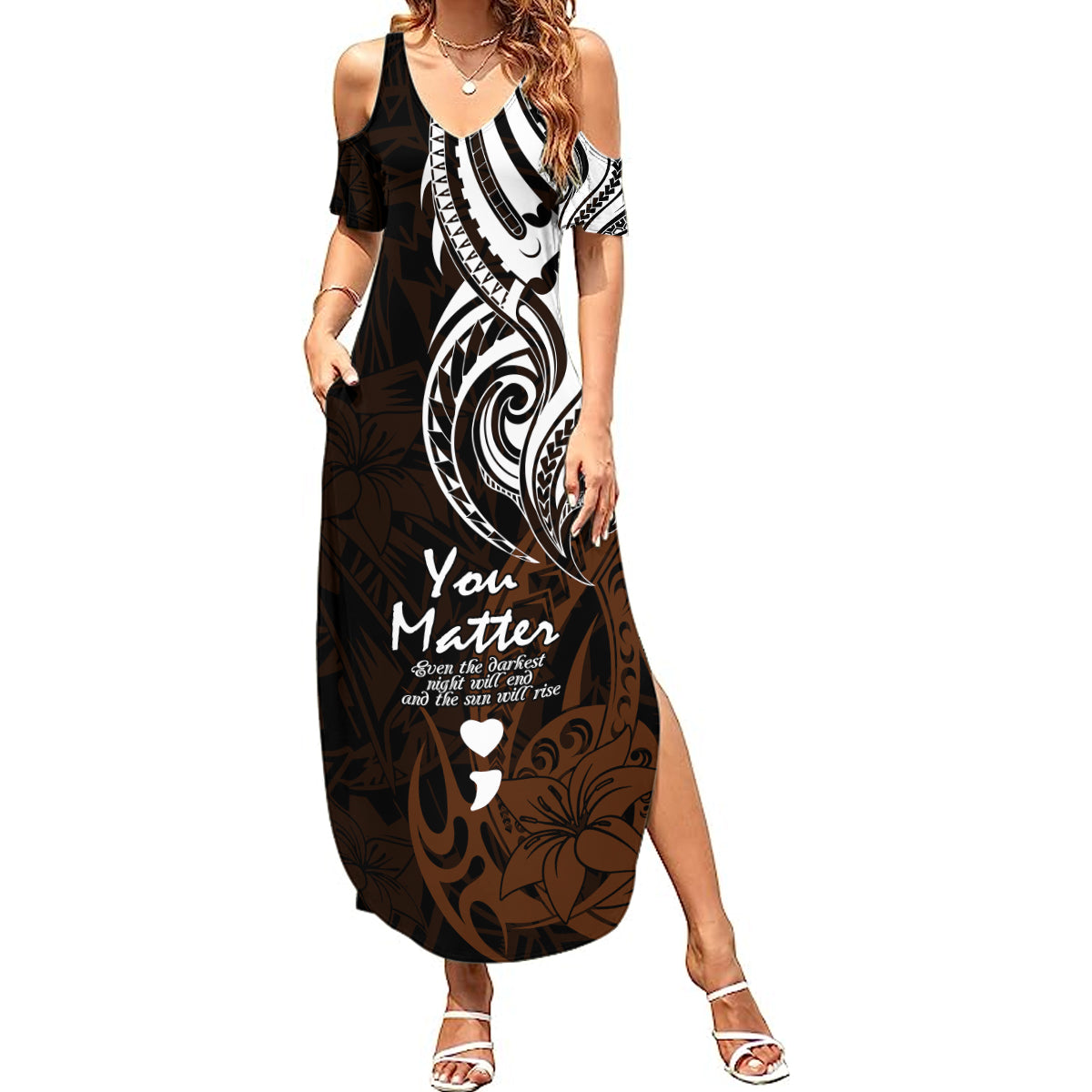 Your Matter Suicide Prevention Summer Maxi Dress Gold Polynesian Tribal - Wonder Print Shop