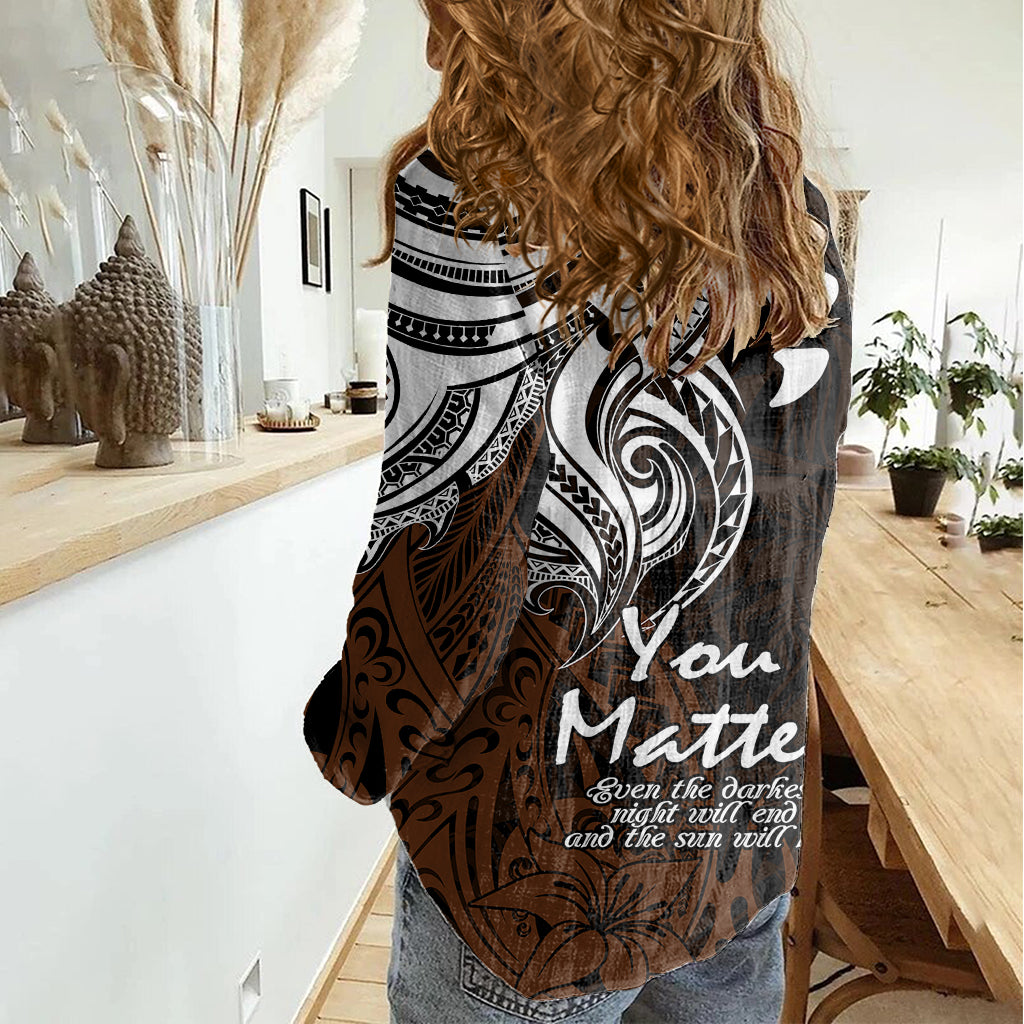 Your Matter Suicide Prevention Women Casual Shirt Gold Polynesian Tribal - Wonder Print Shop