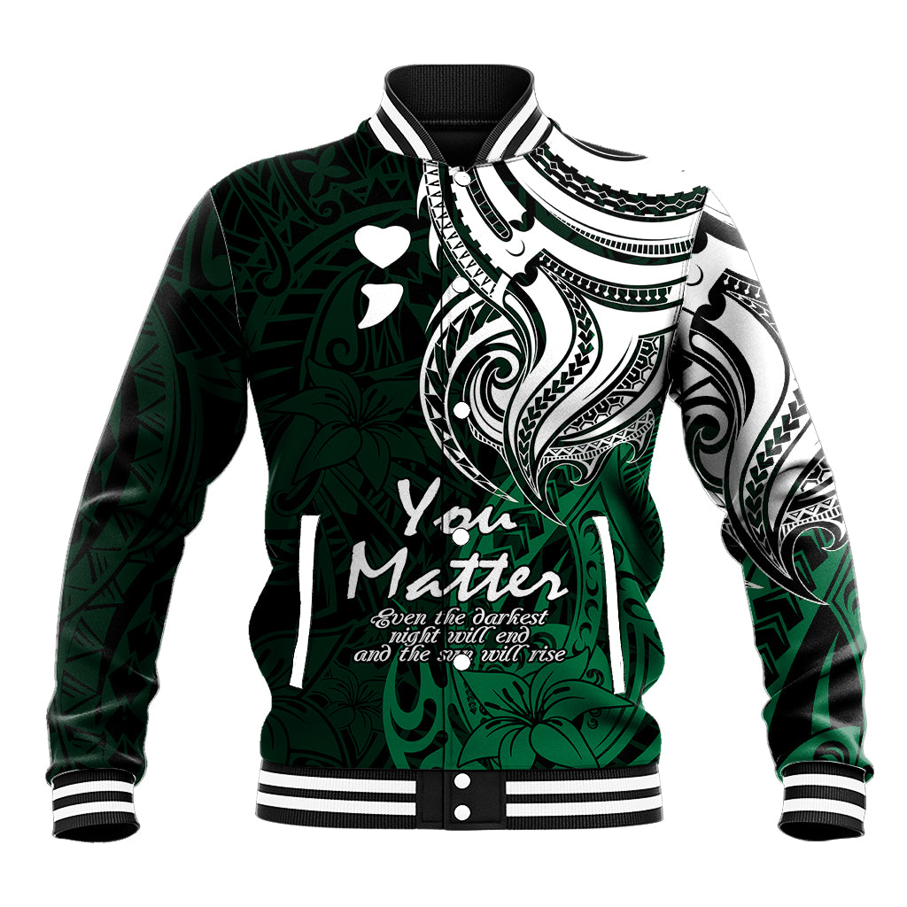 Your Matter Suicide Prevention Baseball Jacket Green Polynesian Tribal LT9 - Wonder Print Shop
