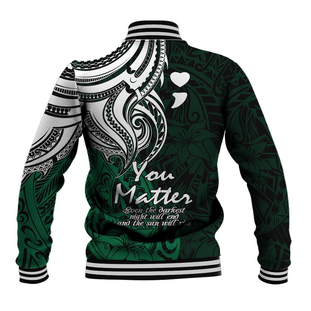 Your Matter Suicide Prevention Baseball Jacket Green Polynesian Tribal LT9 - Wonder Print Shop