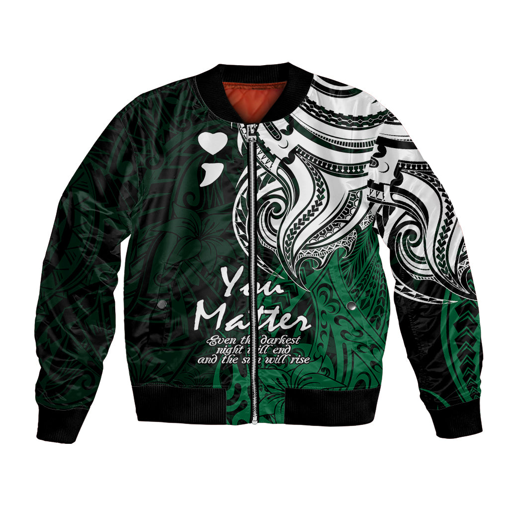 Your Matter Suicide Prevention Bomber Jacket Green Polynesian Tribal LT9 - Wonder Print Shop