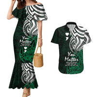 Your Matter Suicide Prevention Couples Matching Mermaid Dress and Hawaiian Shirt Green Polynesian Tribal LT9 - Wonder Print Shop