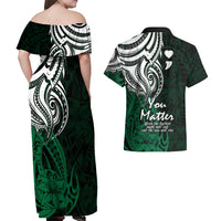 Your Matter Suicide Prevention Couples Matching Off Shoulder Maxi Dress and Hawaiian Shirt Green Polynesian Tribal LT9 - Wonder Print Shop