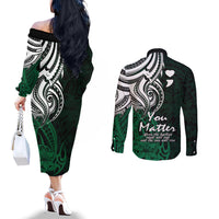 your-matter-suicide-prevention-couples-matching-off-the-shoulder-long-sleeve-dress-and-long-sleeve-button-shirts-green-polynesian-tribal