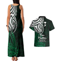 Your Matter Suicide Prevention Couples Matching Tank Maxi Dress and Hawaiian Shirt Green Polynesian Tribal LT9 - Wonder Print Shop