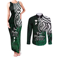 Your Matter Suicide Prevention Couples Matching Tank Maxi Dress and Long Sleeve Button Shirts Green Polynesian Tribal LT9 - Wonder Print Shop