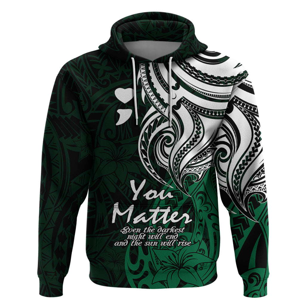 Your Matter Suicide Prevention Hoodie Green Polynesian Tribal - Wonder Print Shop