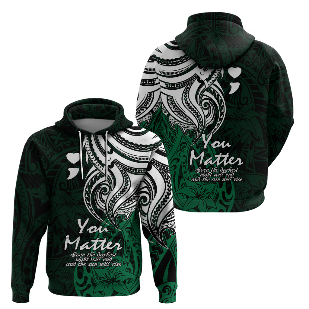 Your Matter Suicide Prevention Hoodie Green Polynesian Tribal - Wonder Print Shop