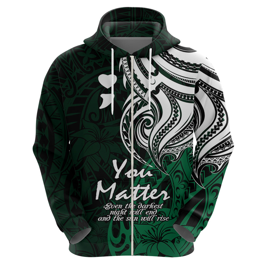 Your Matter Suicide Prevention Hoodie Green Polynesian Tribal - Wonder Print Shop