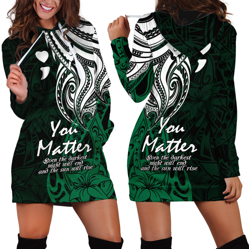 Your Matter Suicide Prevention Hoodie Dress Green Polynesian Tribal - Wonder Print Shop