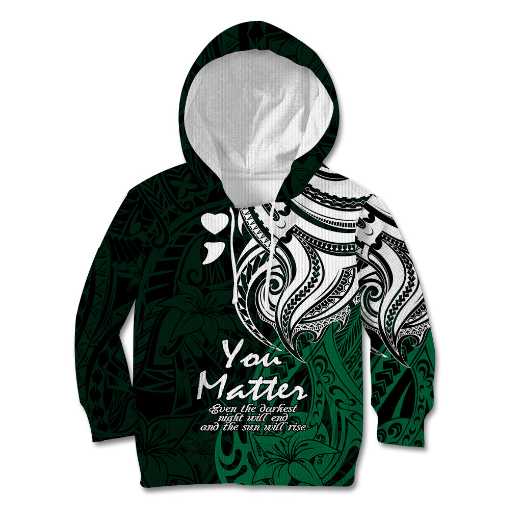 Your Matter Suicide Prevention Kid Hoodie Green Polynesian Tribal - Wonder Print Shop
