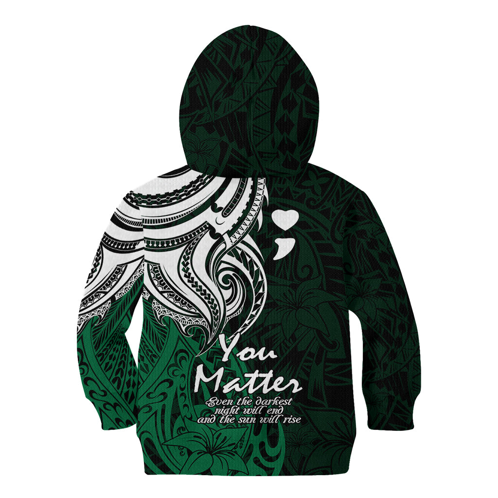 Your Matter Suicide Prevention Kid Hoodie Green Polynesian Tribal - Wonder Print Shop