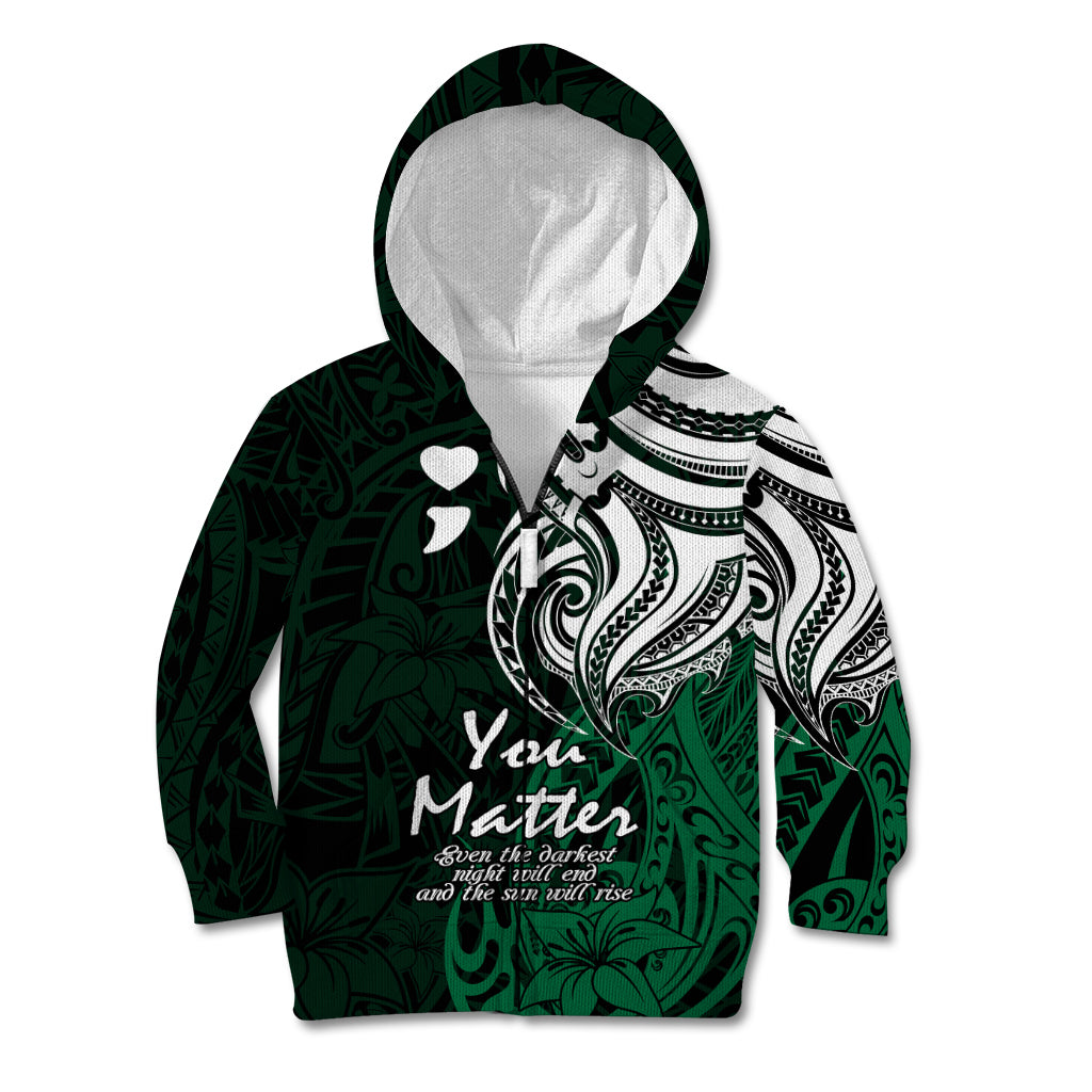 Your Matter Suicide Prevention Kid Hoodie Green Polynesian Tribal - Wonder Print Shop