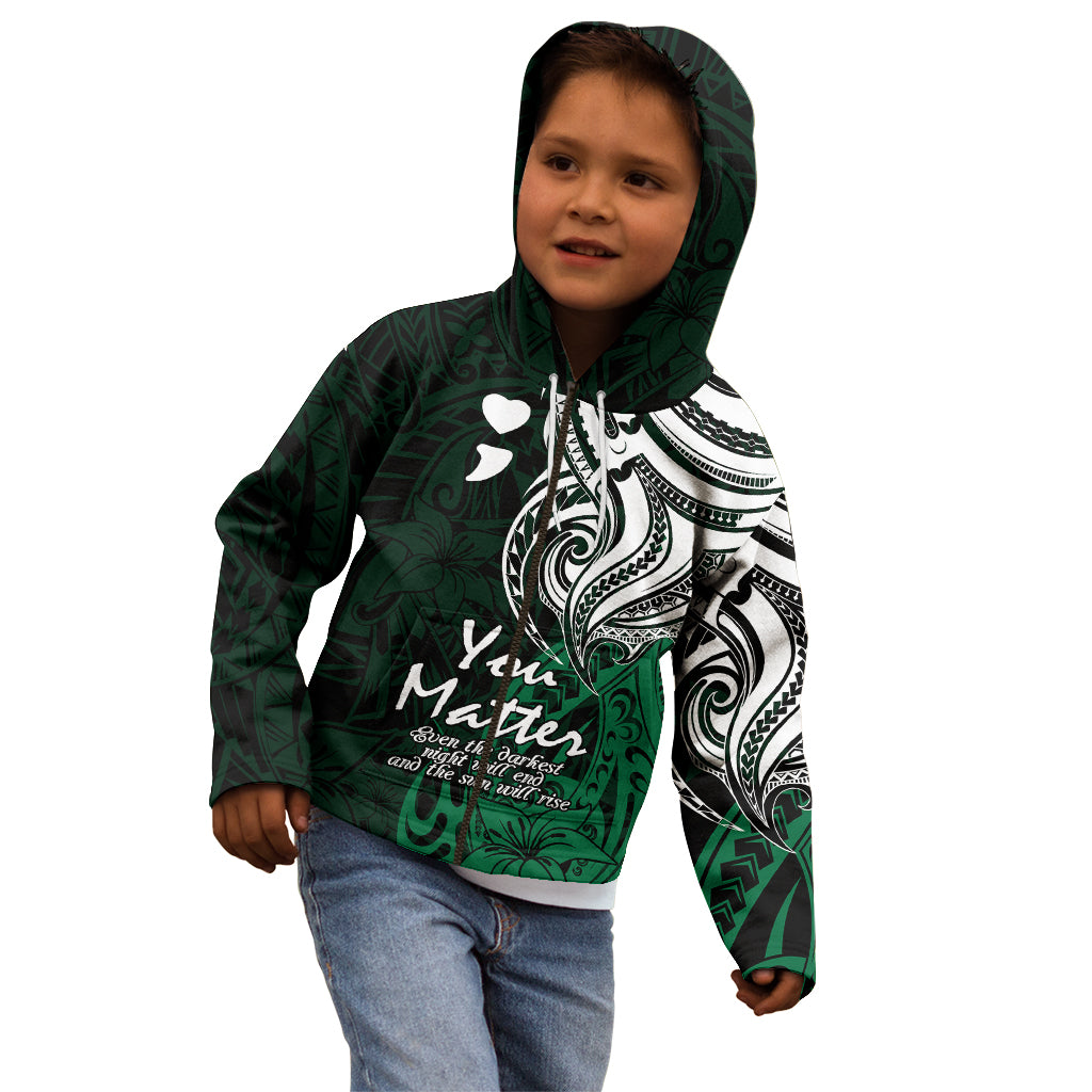 Your Matter Suicide Prevention Kid Hoodie Green Polynesian Tribal - Wonder Print Shop