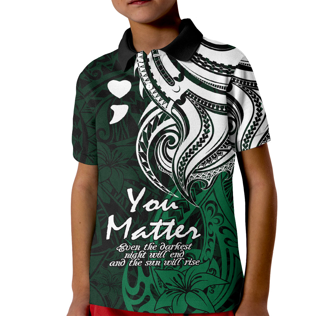Your Matter Suicide Prevention Kid Polo Shirt Green Polynesian Tribal - Wonder Print Shop
