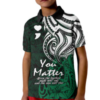 Your Matter Suicide Prevention Kid Polo Shirt Green Polynesian Tribal - Wonder Print Shop