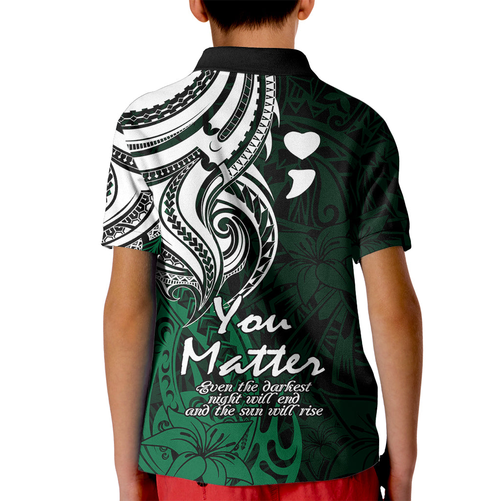 Your Matter Suicide Prevention Kid Polo Shirt Green Polynesian Tribal - Wonder Print Shop