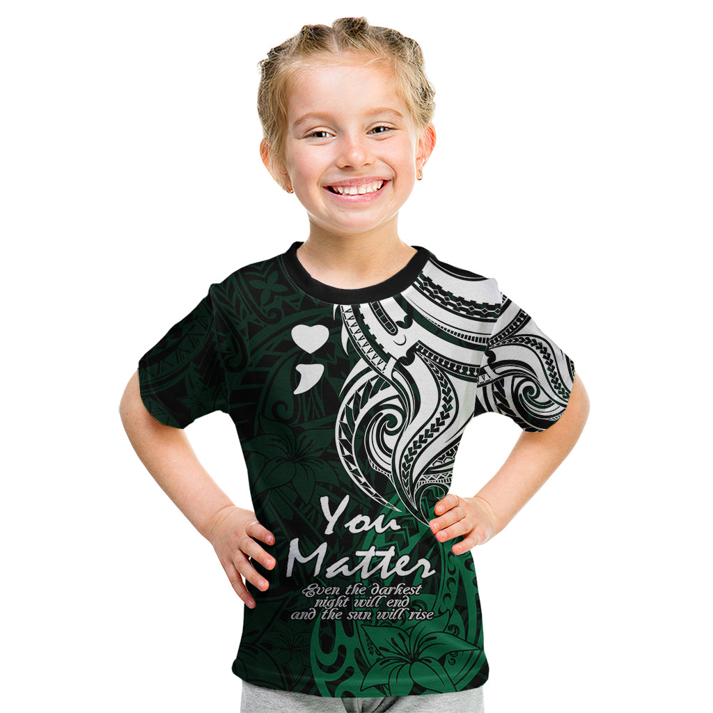 Your Matter Suicide Prevention Kid T Shirt Green Polynesian Tribal - Wonder Print Shop