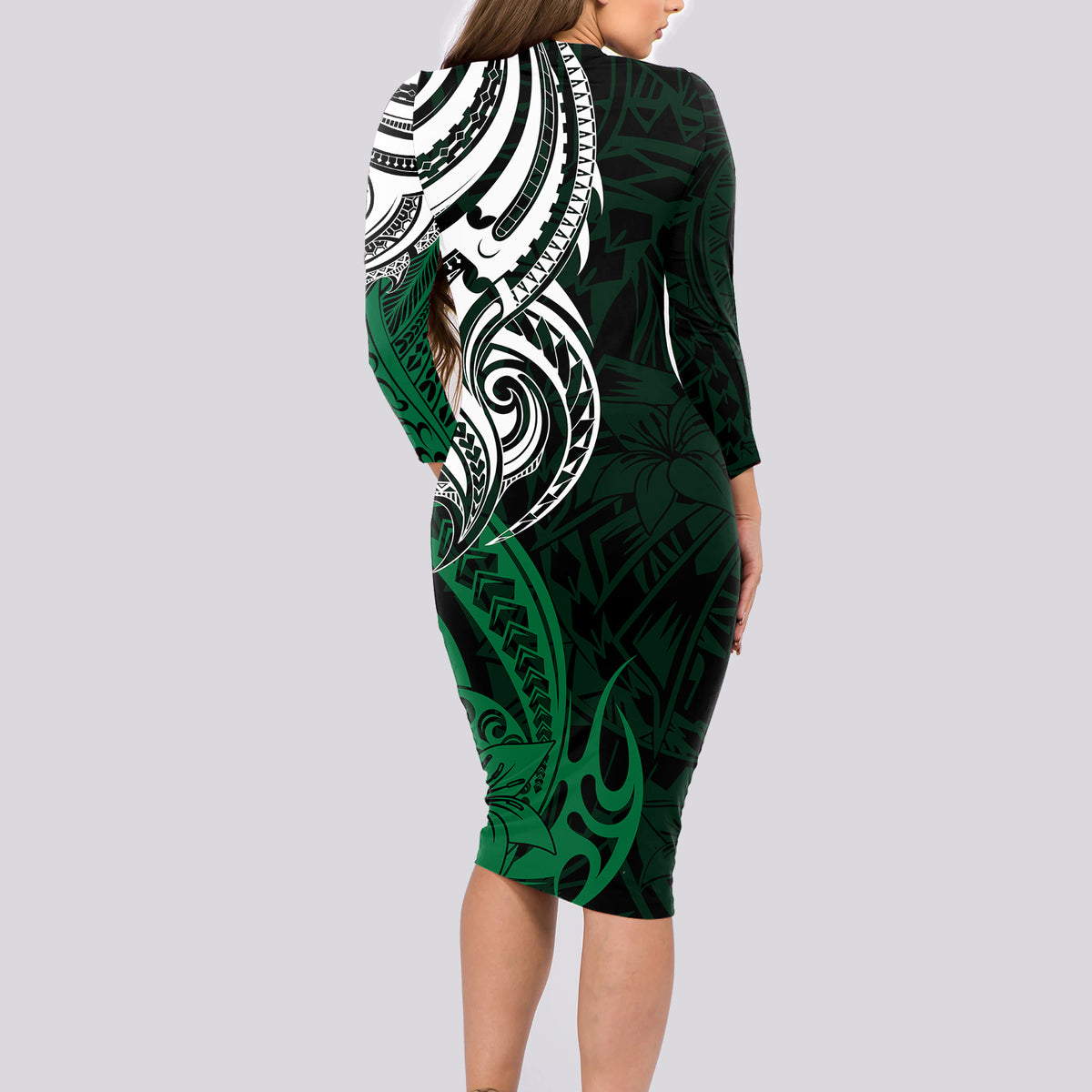 Your Matter Suicide Prevention Long Sleeve Bodycon Dress Green Polynesian Tribal - Wonder Print Shop