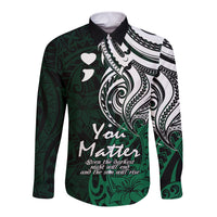 Your Matter Suicide Prevention Long Sleeve Button Shirt Green Polynesian Tribal - Wonder Print Shop