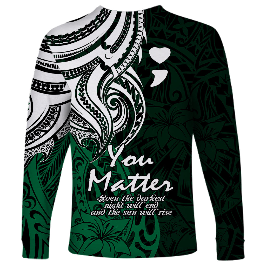 Your Matter Suicide Prevention Long Sleeve Shirt Green Polynesian Tribal - Wonder Print Shop