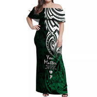 Your Matter Suicide Prevention Off Shoulder Maxi Dress Green Polynesian Tribal - Wonder Print Shop