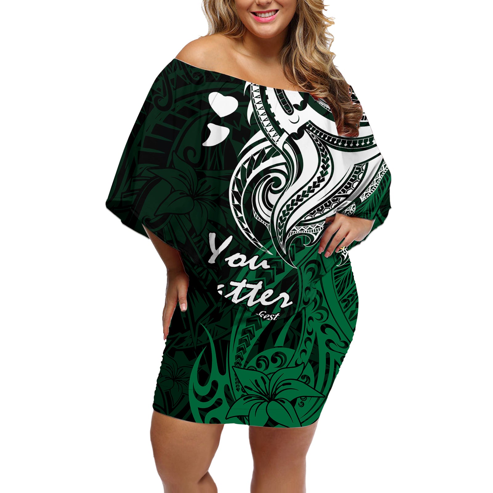 Your Matter Suicide Prevention Off Shoulder Short Dress Green Polynesian Tribal - Wonder Print Shop