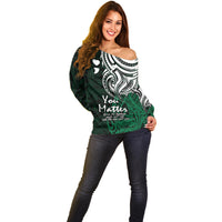 Your Matter Suicide Prevention Off Shoulder Sweater Green Polynesian Tribal - Wonder Print Shop