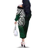 Your Matter Suicide Prevention Off The Shoulder Long Sleeve Dress Green Polynesian Tribal - Wonder Print Shop