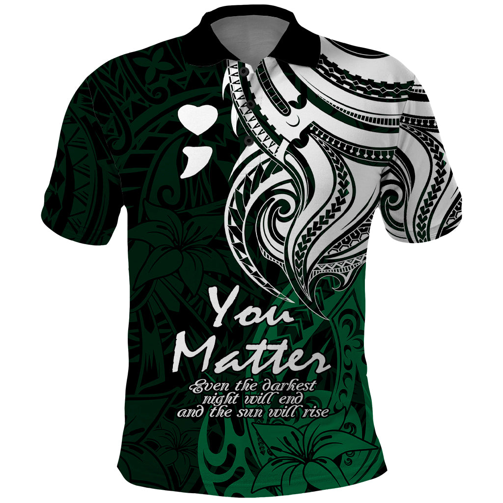 Your Matter Suicide Prevention Polo Shirt Green Polynesian Tribal - Wonder Print Shop