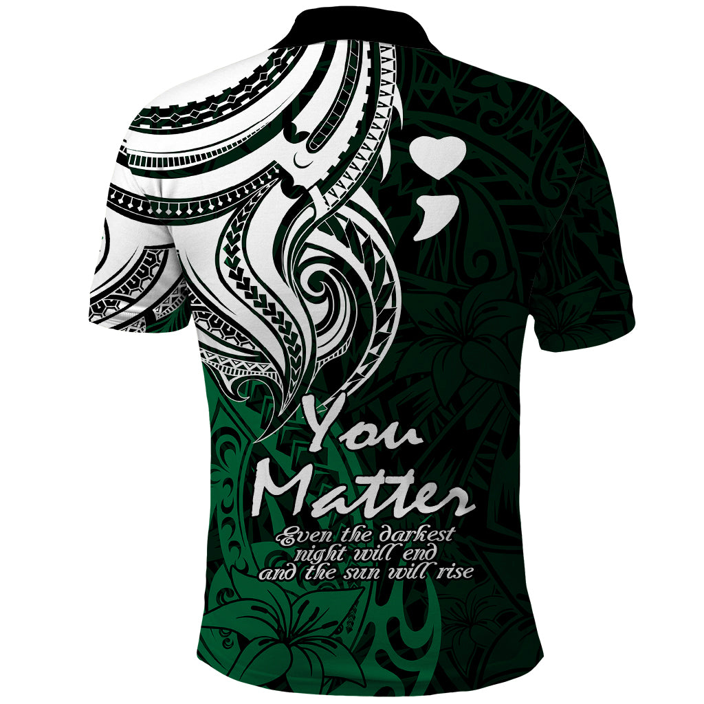 Your Matter Suicide Prevention Polo Shirt Green Polynesian Tribal - Wonder Print Shop