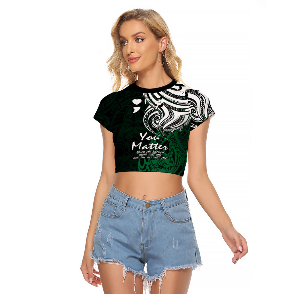 Your Matter Suicide Prevention Raglan Cropped T Shirt Green Polynesian Tribal - Wonder Print Shop