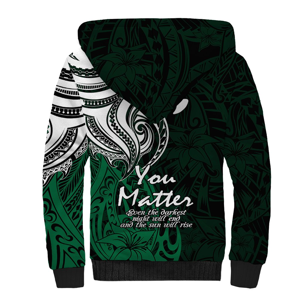 Your Matter Suicide Prevention Sherpa Hoodie Green Polynesian Tribal - Wonder Print Shop