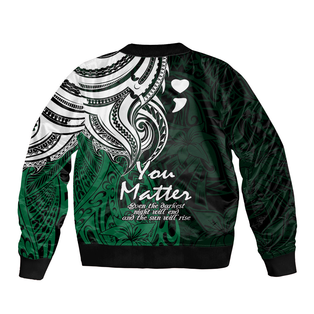 Your Matter Suicide Prevention Sleeve Zip Bomber Jacket Green Polynesian Tribal - Wonder Print Shop